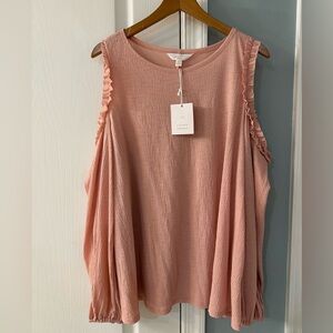 Lauren Conrad peekaboo shoulder ruffled blouse XL in blush pink NWT